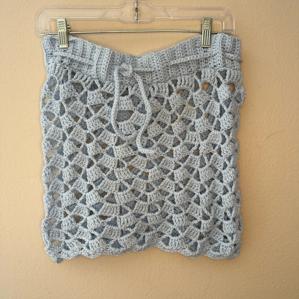 Handcrafted pale blue crochet swimsuit coverup